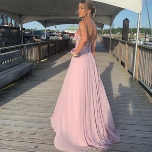 Long V-Neck Open-Back Chiffon Prom Dress
